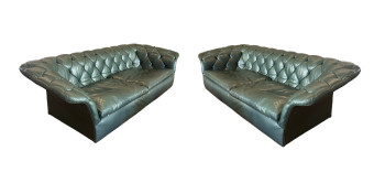 Pair of Leather Bohemian 3 Seat Sofa