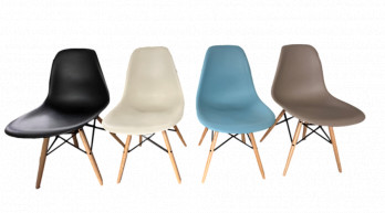 Set of Four Eames Moulded Plastic Side Chair with Dowel Base