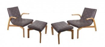 Set of 2 Pasmore Woven Leather Armchair with Matching Footstool