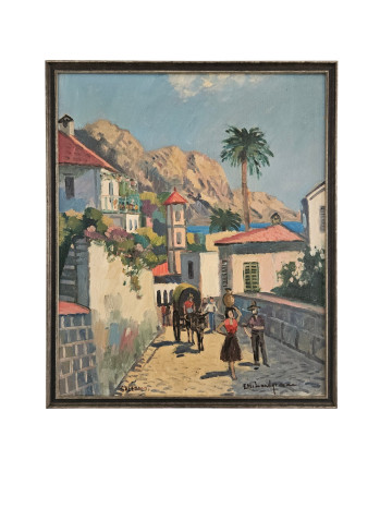 Red Rooftops - Original Vintage Oil Painting
