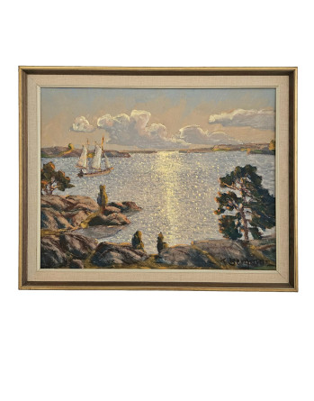Pink Sky - Midcentury Swedish Oil Painting