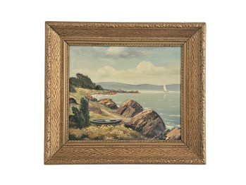 White Sail - Vintage Oil Painting with Ornate Frame