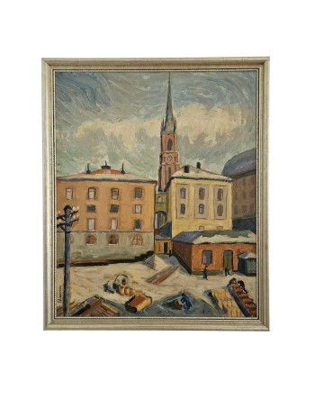 Church Spire - Midcentury Oil Painting