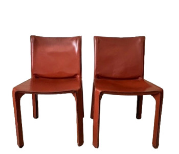 Pair of Mario Bellini CAB 412 Dining Chairs China Red Leather, Italy, 1970s