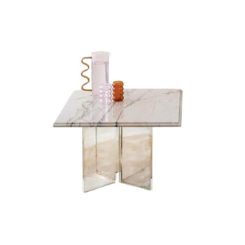 Floating Pink Marble Lucite Side Table