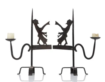 Pair of French Wrought Iron Candlestick Holders