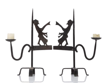 Pair of French Wrought Iron Candlestick Holders