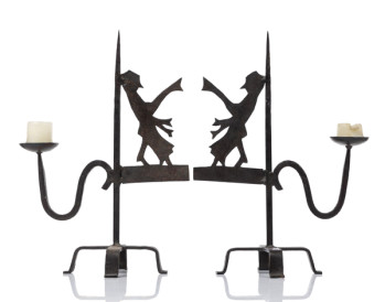 Pair of French Wrought Iron Candlestick Holders