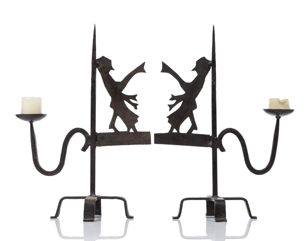 Pair of French Wrought Iron Candlestick Holders