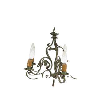 Wrought Iron Chandelier With Original Green Patina