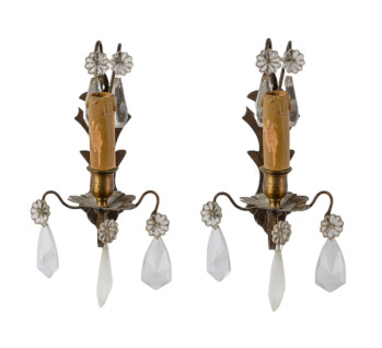 Pair of Brass and Crystal Wall Sconces