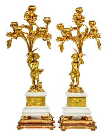 Pair of 19th Century French Gilt Bronze Candelabra