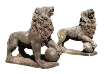 Pair of Stone Lion Statues