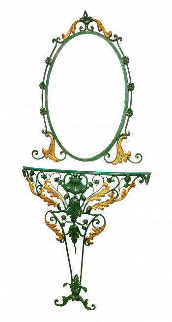 French Art Nouveau Console Table and Mirror