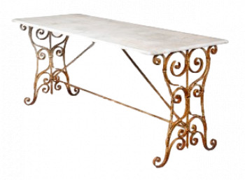 French Marble and Wrought Iron Garden Table