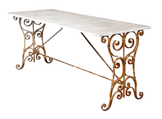 French Marble and Wrought Iron Garden Table