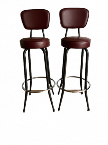 A Pair of French Leather Bar Stools