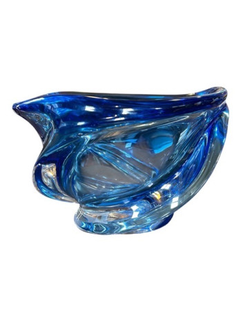 Val Saint Lambert Large Blue Crystal Vase