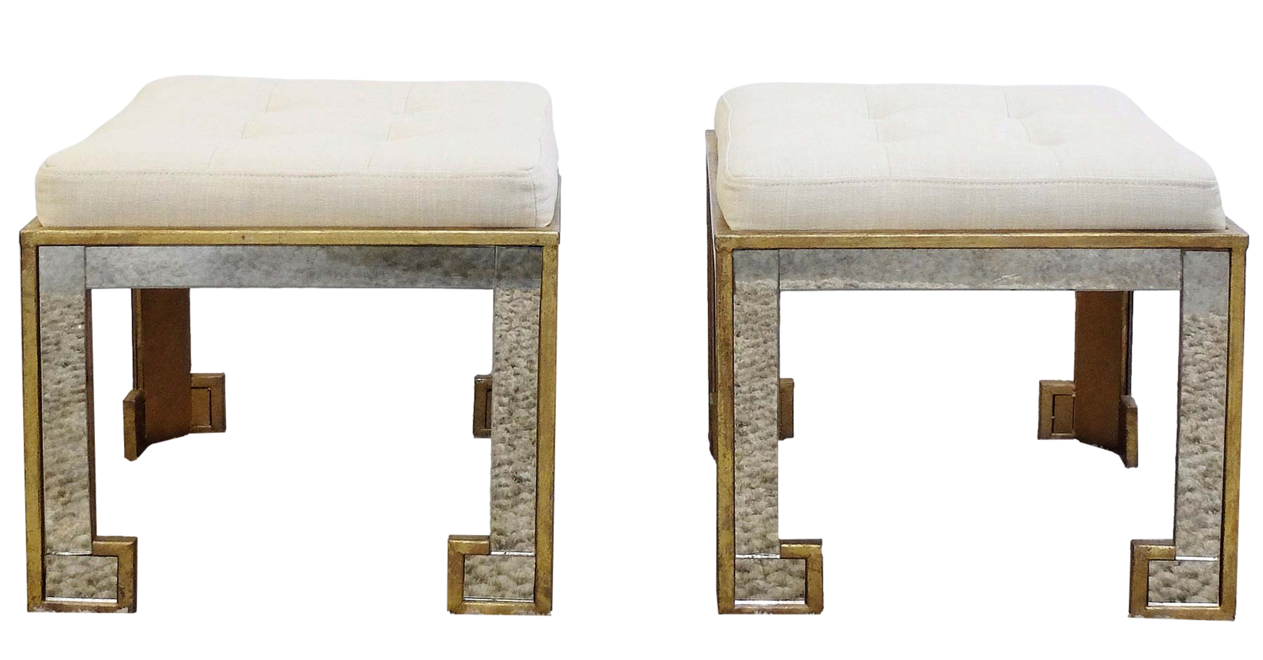 Pair of French Mirror and Brass stools