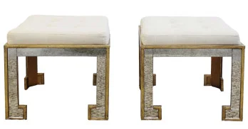 Pair of French Mirror and Brass stools