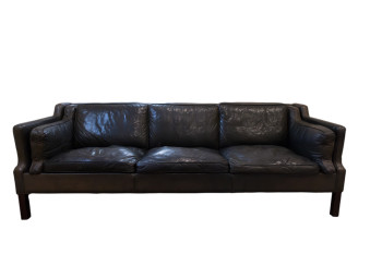 1960s Three Seater Dark Brown Leather Sofa