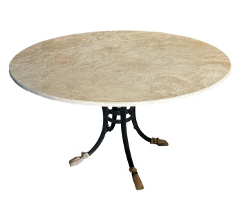 Cream Stone Round Table with Iron Base