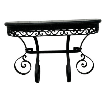Green Wrought Iron & Marble Console Table