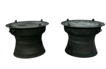 Pair of Burmese Bronze Rain Drums