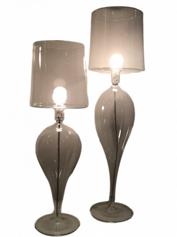 A Pair of Hand Blown Smooth Glass Table Lamps