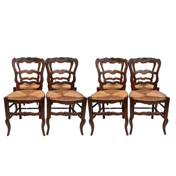 Set of Eight French Oak Dining Chairs