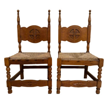 Pair of French Rush Chairs 35cm Seat Height