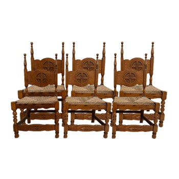 Set of Six French Rush Chairs 38cm Seat Height