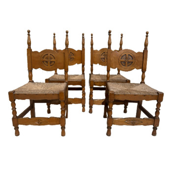 Set of Four  French Rush Chairs 38cm Seat Height