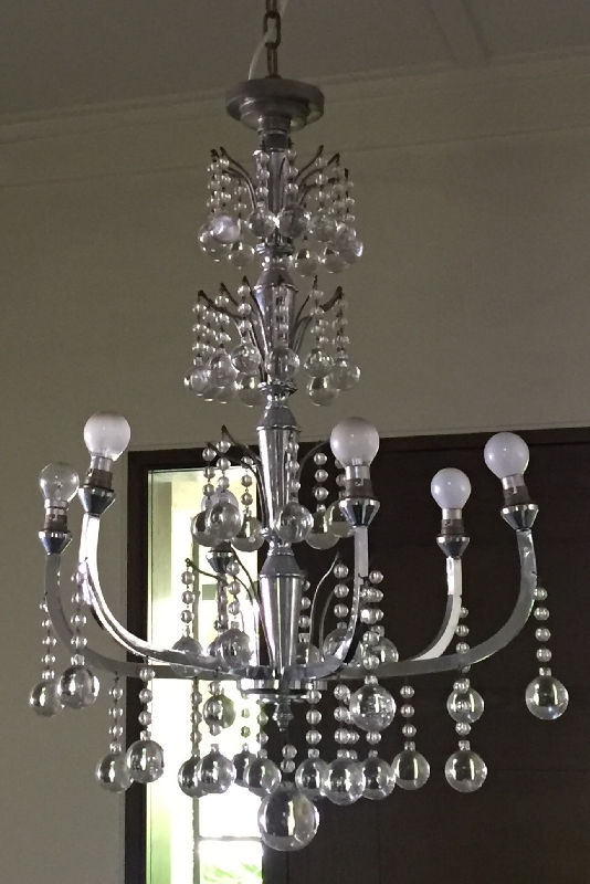 Art Deco French Chrome and Crystal Chandelier
