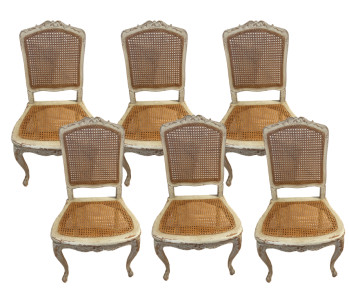 Set of 6 Louis XV Cane Dining Chairs.