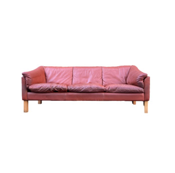 Danish 3 Seat Tan Leather Sofa