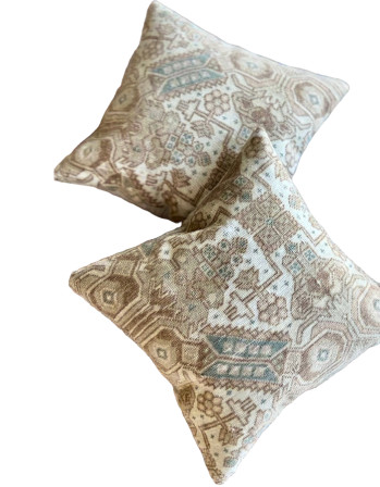 Pair of Cushions in Blue and Beige
