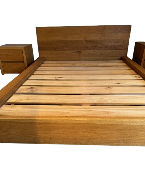 Queen Size Bed Frame and Two Bedside Tables Set