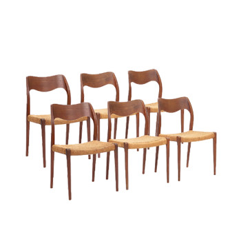 Set of Six Model 71 Dining Chair by Niels O Moller