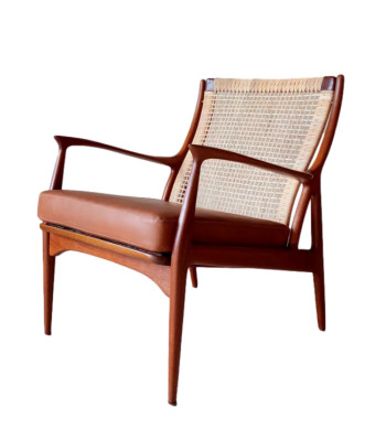 Rattan and Teak Lounge Chair by Erik Andersen & Palle Pedersen