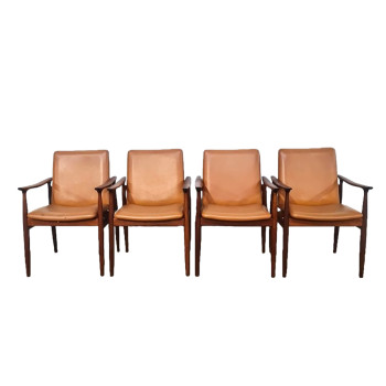 Set of Four 1960s Blackwood Carvers Chairs