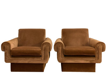 Two Unique Mid Century 60s Original Velvet Armchairs