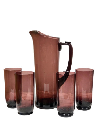 Mid Century Purple Polish Glassware and Jug Set