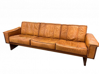 Mid Century Palisander and Leather Sofa by Peter Opsvic