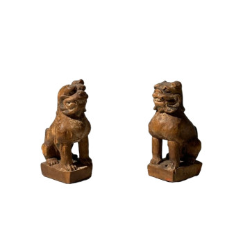 Pair of Wood Sculptures of Buddhist Guardian Lions