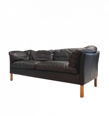 Nielsen Black Leather Danish Sofa
