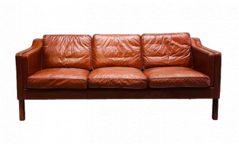 Danish Three Seater Tan Leather Sofa