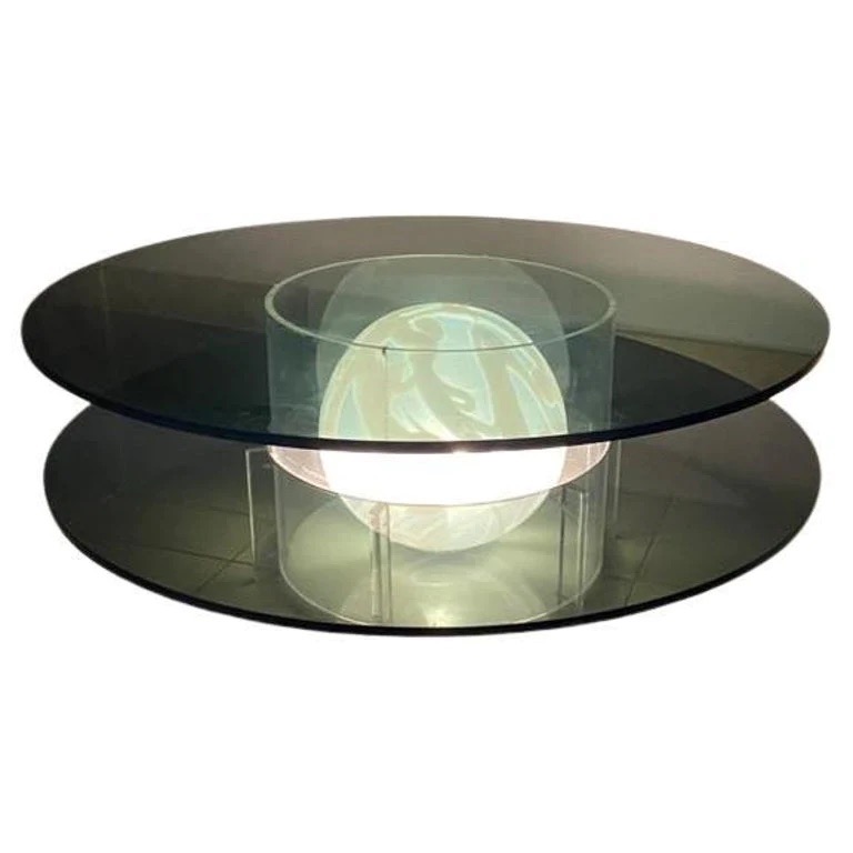 Italian Space Age Coffee Table in Smoked Glass Plexiglass Base with Murano 1970