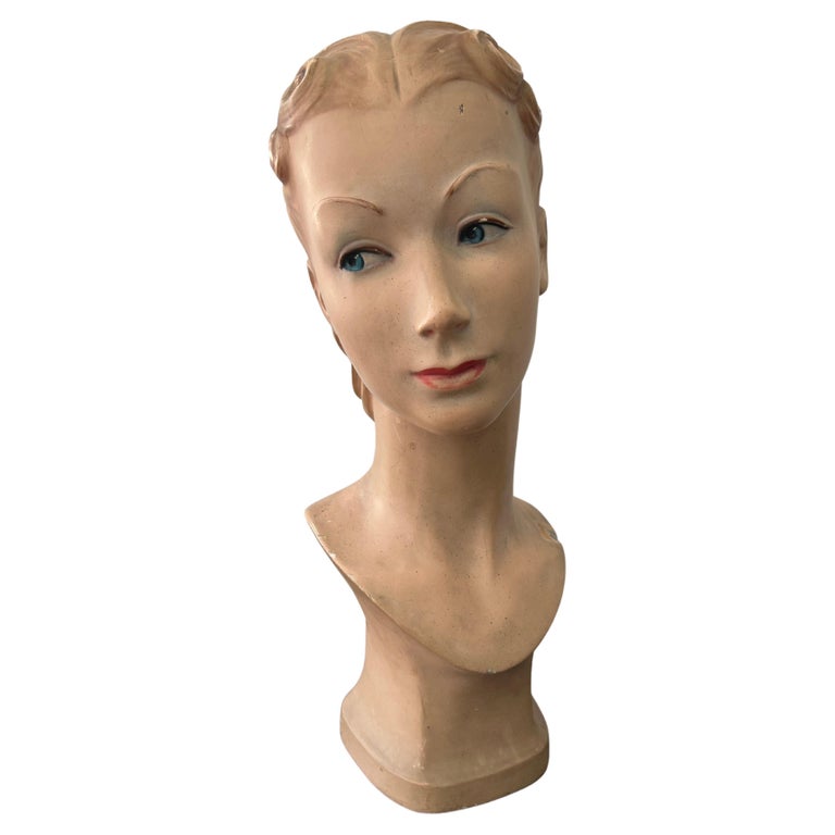 Italian Hand Painted Plaster Mannequin Head, 1920s