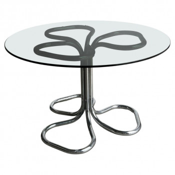 Italian Smoked Glass and Chrome Round Glass Table, 1970